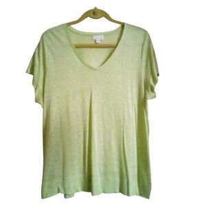 J. Jill Love Linen V-neck Lightweight Banded Hem Pullover  Top Large Green